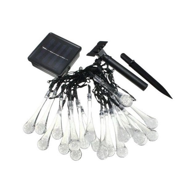 Instalatie Craciun Solara, Tip Picaturi de Apa, Senzor de Lumina, Rezistenta la Exterior, 20 LED, 5 m, Alb Cald