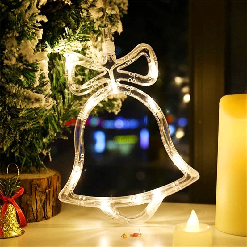 Decoratiune de Craciun Clopotel, Figurina Luminoasa cu Ventuza pentru Geam, Plastic, LED Alb Cald, 15x18 cm