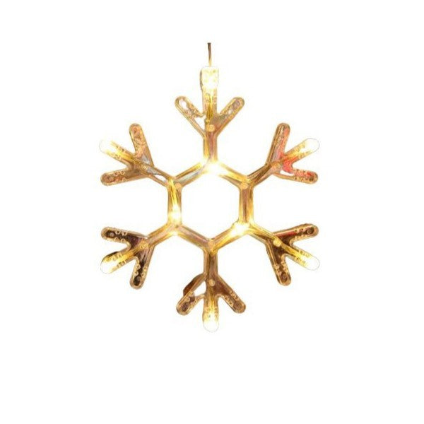 Decoratiune de Craciun Luminoasa in Forma de Fulg, Figurina LED cu Ventuza pentru Geam, Plastic, Alb Cald, 19x19 cm
