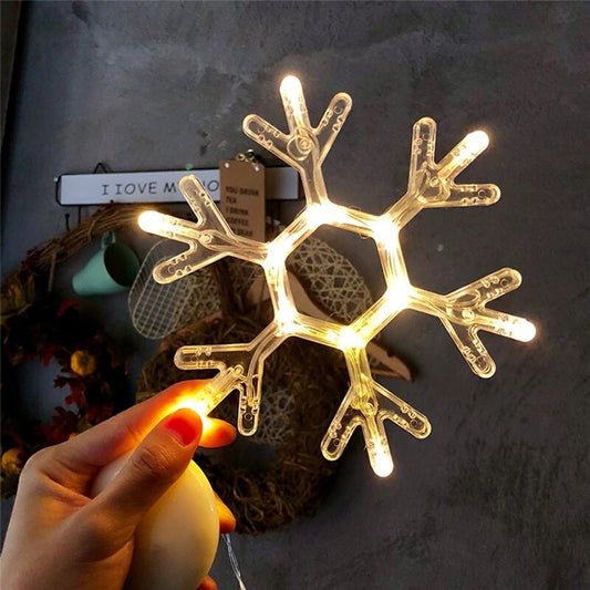 Decoratiune de Craciun Luminoasa in Forma de Fulg, Figurina LED cu Ventuza pentru Geam, Plastic, Alb Cald, 19x19 cm