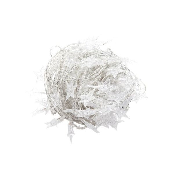 Instalatie Craciun cu 40 LED-uri tip Stea, Alimentare Baterii, Fir Transparent din Cupru, 6 m, Alb Cald