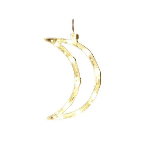 Decoratiune de Craciun Luminoasa in Forma de Luna, Figurina LED cu Ventuza pentru Geam, Plastic, Lumina Alb Cald, 18.5x12 cm