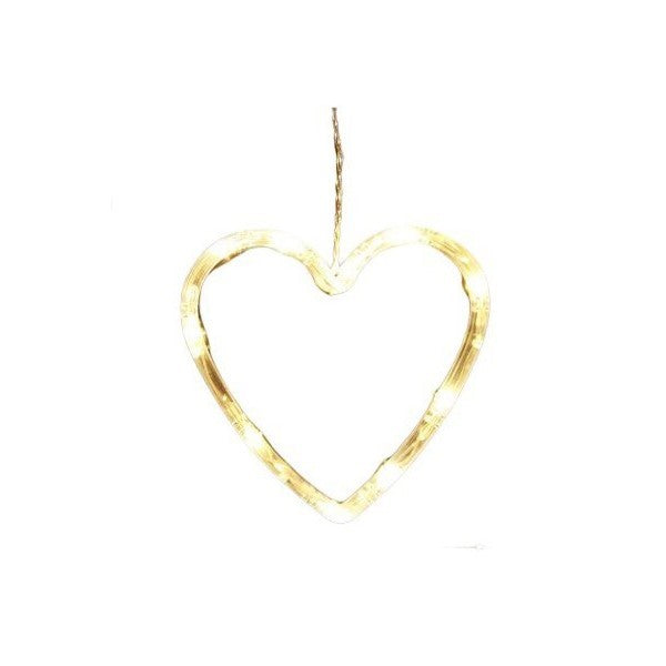 Decoratiune de Craciun Luminoasa in Forma de Inima, Figurina cu LED si Ventuza pentru Geam, Plastic cu Intrerupator, Alb Cald, 21x13 cm