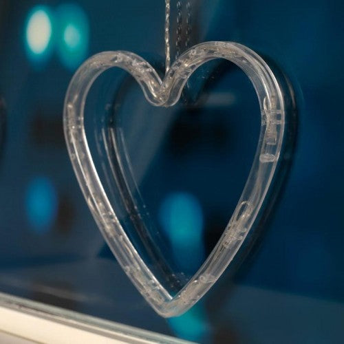 Decoratiune de Craciun Luminoasa in Forma de Inima, Figurina cu LED si Ventuza pentru Geam, Plastic cu Intrerupator, Alb Cald, 21x13 cm
