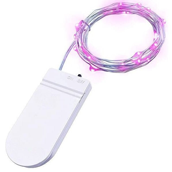 Instalatie Craciun cu 10 LED-uri, Sir Luminos Liniar, Fir Cupru Flexibil, Alimentare 2 Baterii CR2032, Rezistenta la Inghet, Interior si Exterior, 1 m, Roz