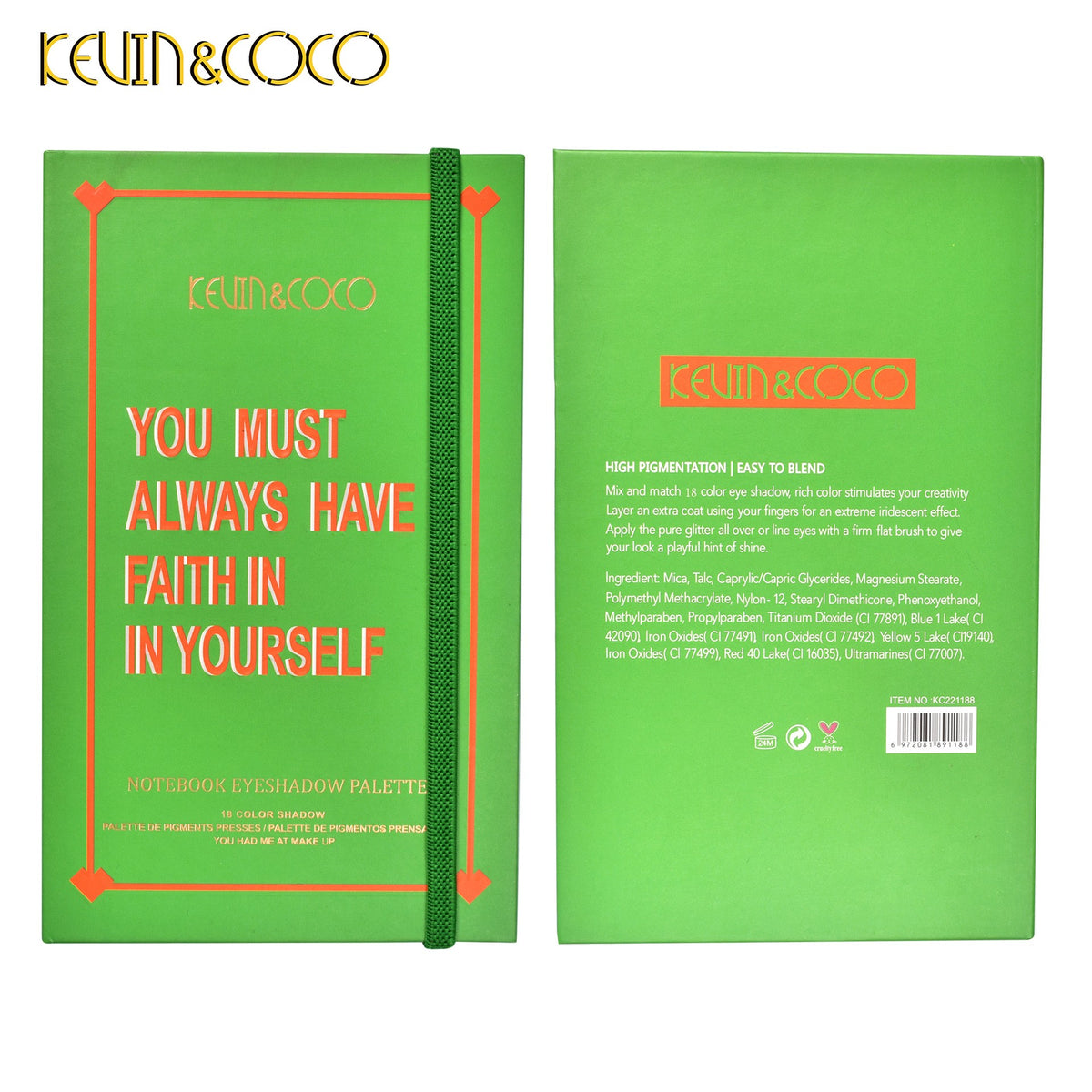 Kevin&Coco Paleta de Farduri pentru Ochi, 18 Culori Mate Metalice Sidefate si Gliterat, Textura Fina, 18 Nuante Nude si Colorate, Multicolor