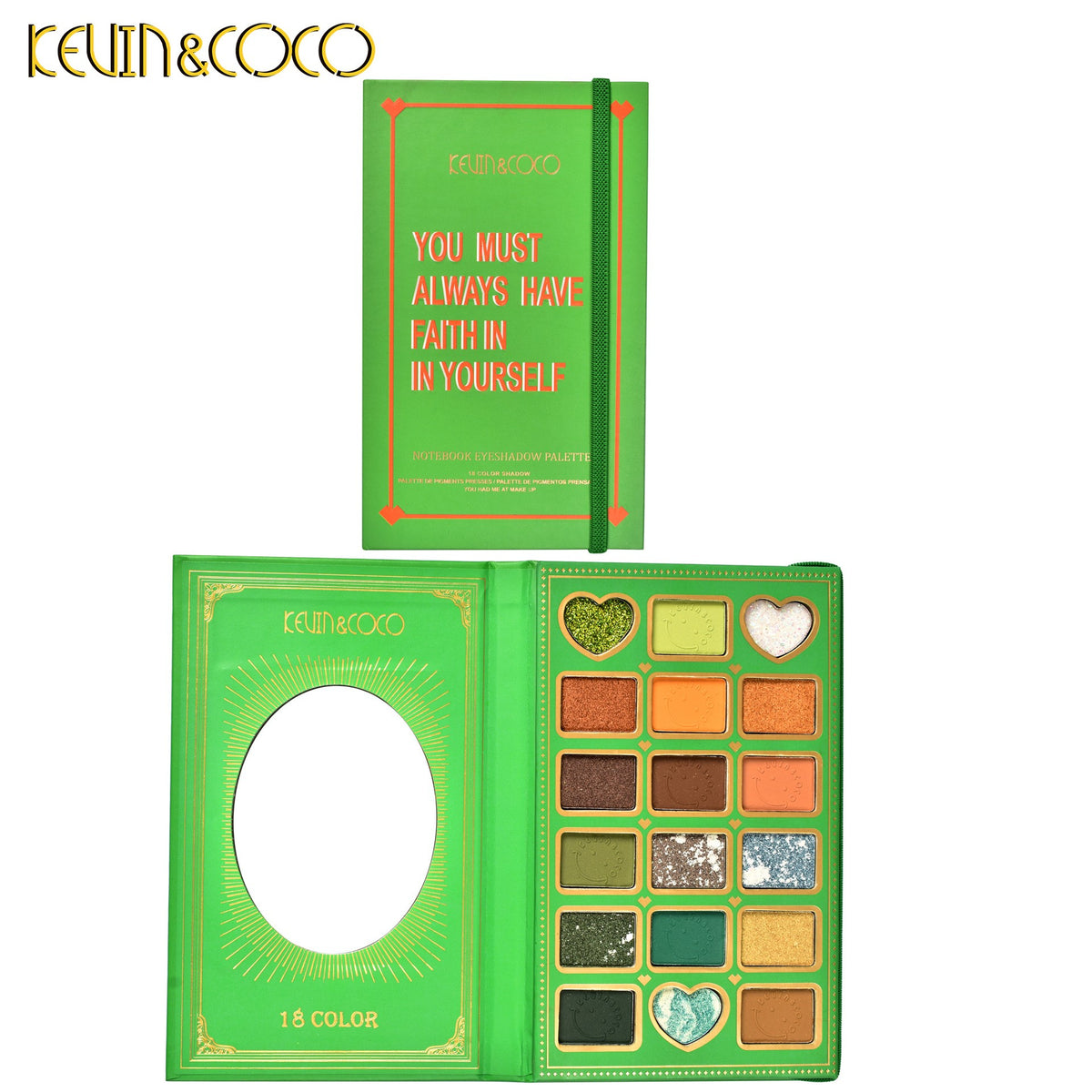 Kevin&Coco Paleta de Farduri pentru Ochi, 18 Culori Mate Metalice Sidefate si Gliterat, Textura Fina, 18 Nuante Nude si Colorate, Multicolor