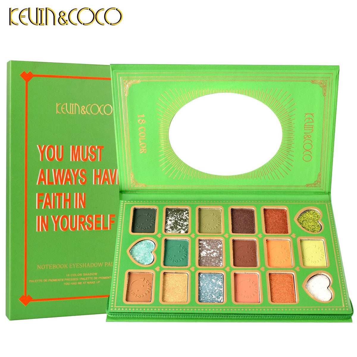 Kevin&Coco Paleta de Farduri pentru Ochi, 18 Culori Mate Metalice Sidefate si Gliterat, Textura Fina, 18 Nuante Nude si Colorate, Multicolor