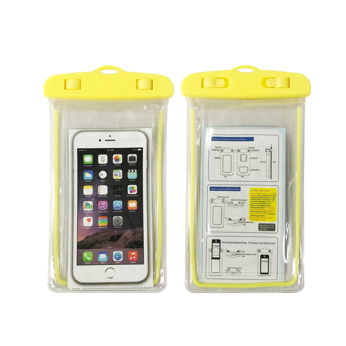 Husa Subacvatica Waterproof Zip, Protectie Impermeabila IPX8 pentru Telefon si Documente, Compatibila Touch Screen, Pana la 6.9 Inch, Include Snur, Galben