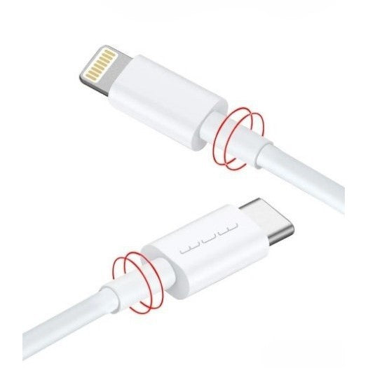WUW Cablu De Date Si Incarcare Rapida, USB Type-C La Lightning, Power Delivery 20W, Conectori Nichelati, Cupru, 1 m, Alb, X181