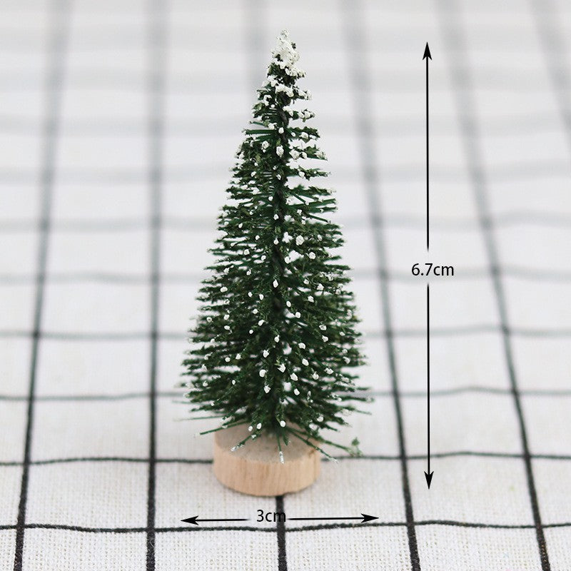 Brad Artificial de Crăciun, Ornament Masă, Suport Lemn, Aspect Înzăpezit, Verde, 20 cm