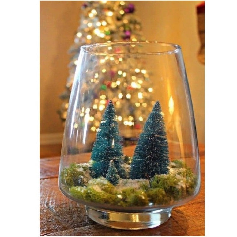 Brad Artificial de Crăciun, Ornament Masă, Suport Lemn, Aspect Înzăpezit, Verde, 20 cm