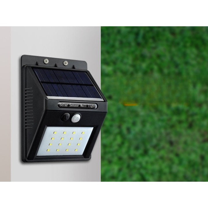 Lampa Solara de Perete cu Senzor de Miscare si Lumina, Exterior, 20 LED-uri, Unghi Detectie 120 Grade, Acumulator 1200 mAh, Material ABS, Negru