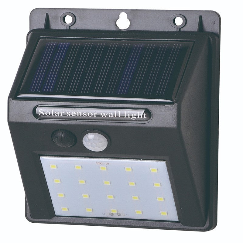 Lampa Solara de Perete cu Senzor de Miscare si Lumina, Exterior, 20 LED-uri, Unghi Detectie 120 Grade, Acumulator 1200 mAh, Material ABS, Negru