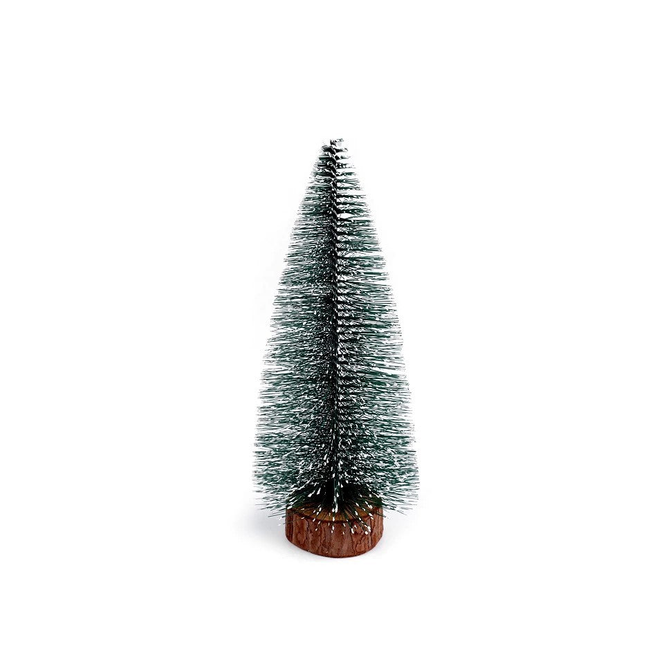 Brad Artificial de Crăciun, Tip Pin Înzăpezit, Ornament pentru Masă, Suport Lemn, Verde, 35 cm