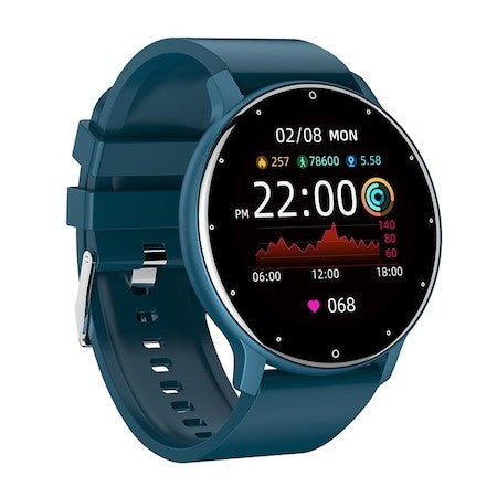 Smartwatch Fippy ZL02D, Bratara Fitness cu Monitorizare Ritm Cardiac si Oxigen, Ecran Touch 1.28 Inch, Bluetooth 5.0, Rezistenta Apa IP67, Carcasa Aluminiu si Curea Silicon, Albastru Inchis