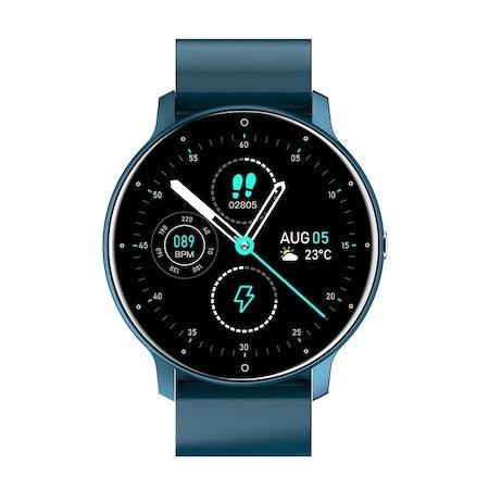 Smartwatch Fippy ZL02D, Bratara Fitness cu Monitorizare Ritm Cardiac si Oxigen, Ecran Touch 1.28 Inch, Bluetooth 5.0, Rezistenta Apa IP67, Carcasa Aluminiu si Curea Silicon, Albastru Inchis