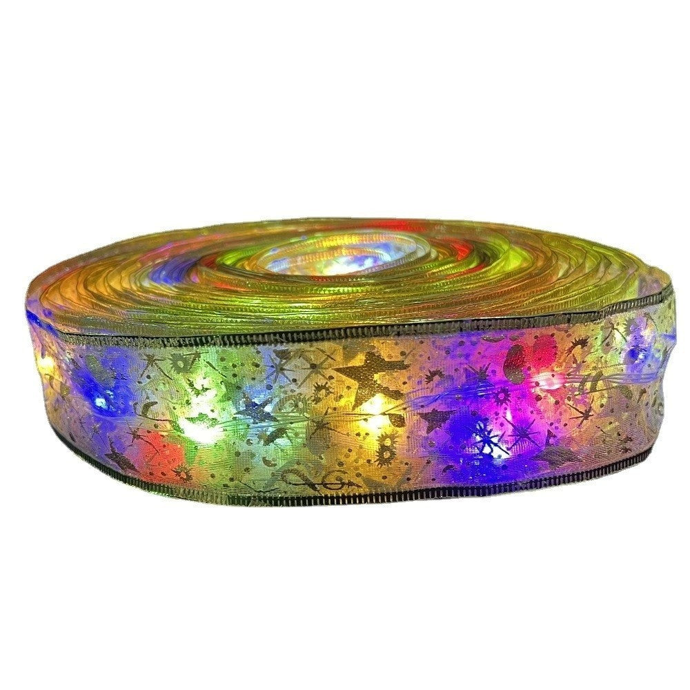 Panglică LED de Crăciun pentru Decorare Brad, Fir Cupru Modelabil, Aurie, 10 LED-uri, Lumină Multicoloră, Funcționare pe Baterii, Lungime 1 m