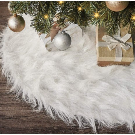 White Haipai Covor pentru Bradul de Craciun, Fusta Protectie Brad din Blana Artificiala, Model Elegant Pufos, Grosime 7 cm, Diametru 150 cm, Alb