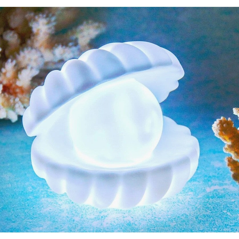 Lampa de Veghe Scoica cu Perla, Lumina Calda Ambientala, LED cu Baterii Incluse 3 x LR44, Plastic si Vinil, 6x5 cm, Alb