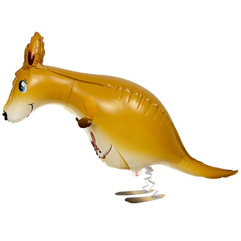 Balon din Folie Metalizată, Figurină Animată Model Cangur, Decorațiune Petrecere XXL, Umflare Aer sau Heliu, include Pai Umflare, Maro, 102x34 cm