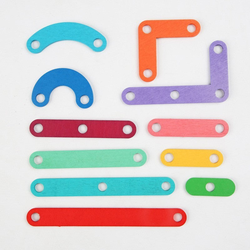 Jucarie Montessori Pegboard, Puzzle Educativ din Lemn pentru Invatare Litere si Forme, Include 20 Cartonase si 42 Piese Colorate, 17.8 x 17.8 x 1.5 cm, Multicolor