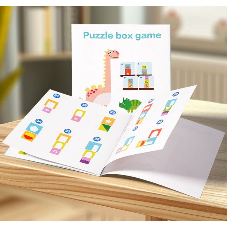 Jucarie de Construit Puzzle Box, Blocuri Stivuibile Educative, 48 de Modele, Lemn, 4-6 Ani, 5 Cuburi, Multicolor, 12.8 cm