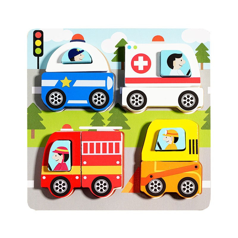Jucarie Montessori, Puzzle 3D din Lemn, Model Vehicule si Masini, Educativ si Interactiv, Multicolor, 3 Ani+, 18 x 18 x 1.5 cm