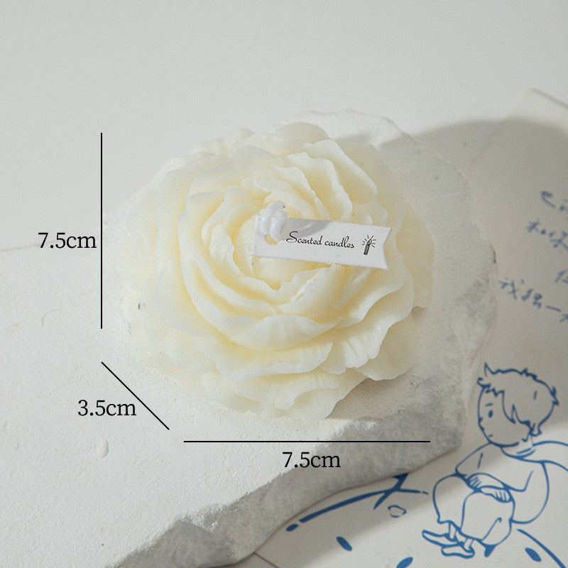 Lumânare Parfumată Decorativă, Model Trandafir, Aromă Tuberoză, Ceară Mixtă, Timp Ardere 10 Ore, 7.5 x 3.5 cm, 70 g, Alb