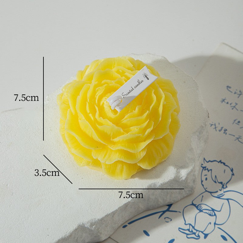 Lumânare Parfumată Decorativă în Formă de Trandafir, Ardere 10 Ore, Ceară Mixtă, Citrice, 70 g, 7.5 x 3.5 cm, Galben