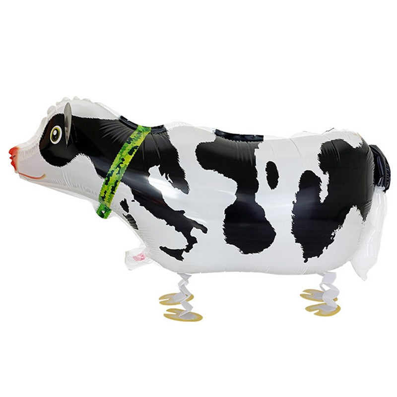 Balon din Folie Metalizată, Figurină Animată Model Vacuță, Decor Petrecere, Umflare Aer sau Heliu, include Pai, 74x35 cm, Alb-Negru