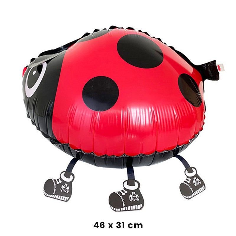 Balon din Folie Metalizata, Figurina Animata Model Buburuza, Umflare Aer sau Heliu, include Pai, Rosu-Negru, 46x31 cm