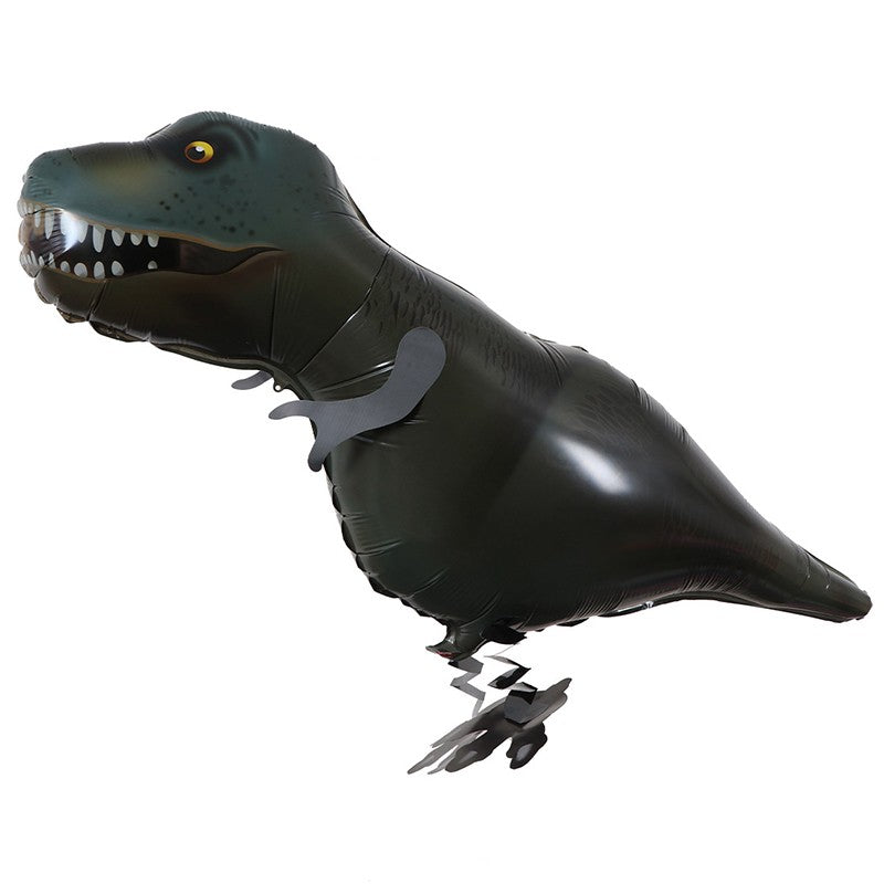 Balon din Folie Metalizata, Figurina Dinozaur T-Rex, Reutilizabil, Umflare Aer sau Heliu, Ambalaj Individual cu Pai, 97x48 cm, Negru