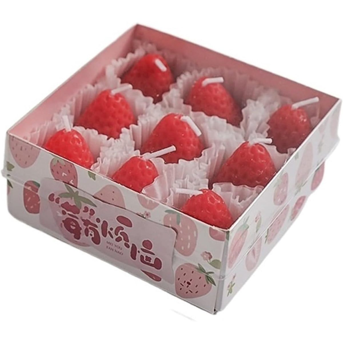 Set 9 Lumanari Parfumate, Forma Capsuni, Aroma Capsuni, Ceara de Soia si Parafina, Ardere Curata, Rosu, 117g, Set 9 Bucati