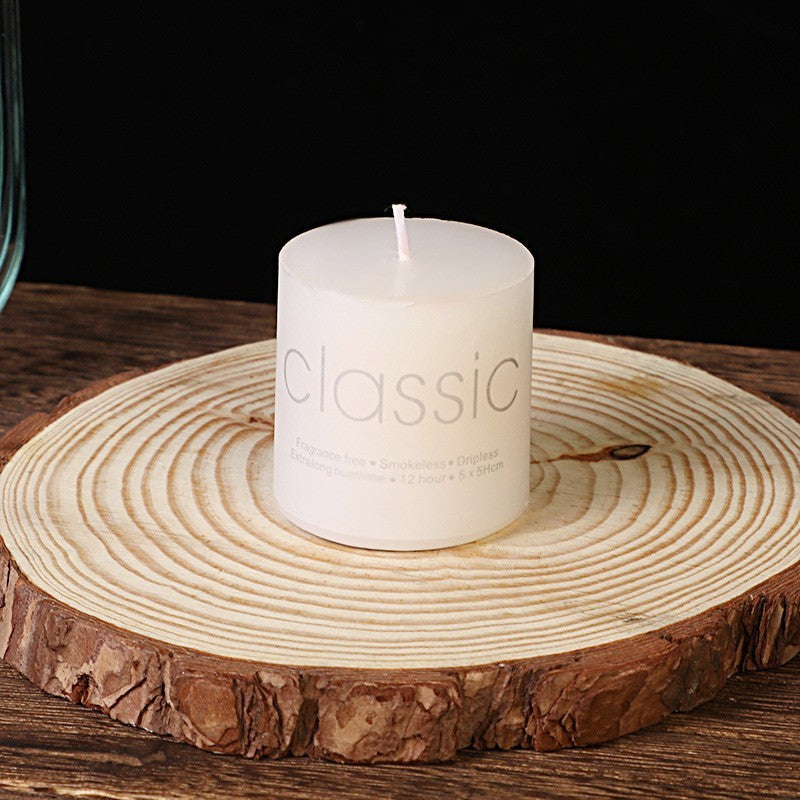 Lumanare Decorativa Cilindrica, Parafina Fara Fum si Fara Parfum, Ardere 12h, Fara Picurare, Ivory Alb, 5 x 5 cm, 90 g
