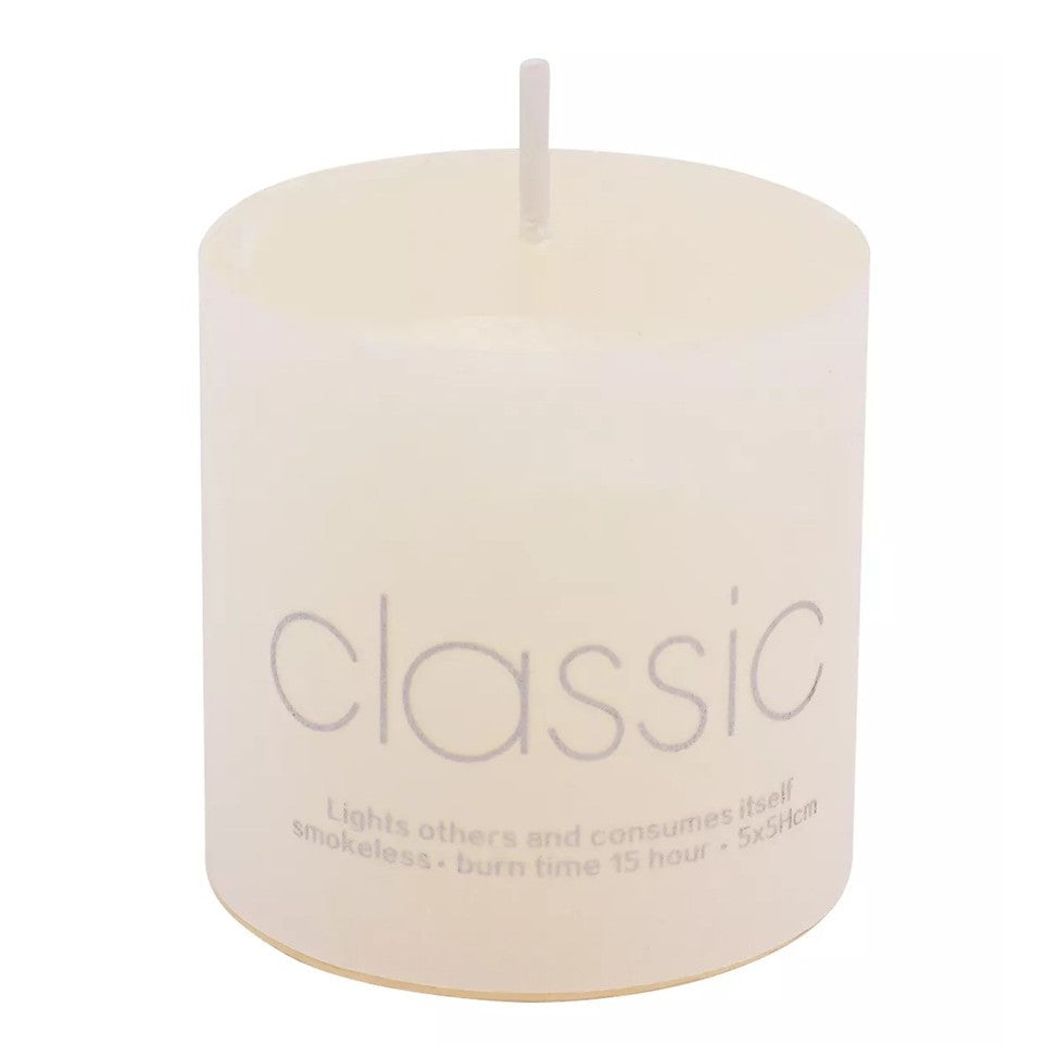 Lumanare Decorativa Cilindrica, Parafina Fara Fum si Fara Parfum, Ardere 12h, Fara Picurare, Ivory Alb, 5 x 5 cm, 90 g