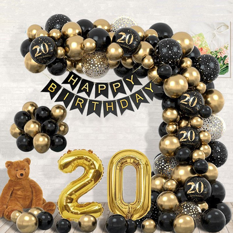 Set Baloane Aniversare, Cifre 2 și 0, Folie și Latex, Accesorii Umflare Incluse, Negru și Auriu