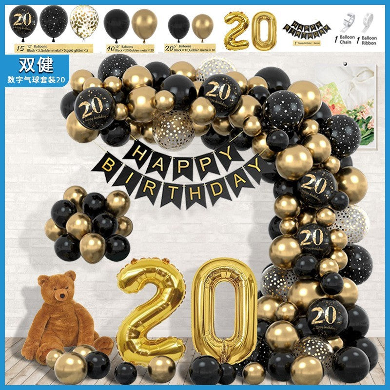 Set Baloane Aniversare, Cifre 2 și 0, Folie și Latex, Accesorii Umflare Incluse, Negru și Auriu