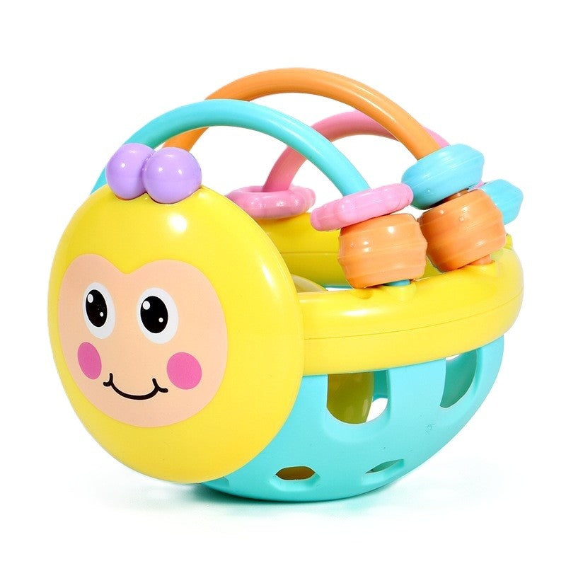 Minge Interactiva pentru Bebelusi, Jucarie pentru Dentitie cu Zornaitoare, Stimulare Senzoriala, Cauciuc Moale si Plastic ABS, 0-12 Luni, Galben-Multicolor