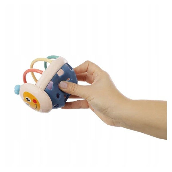 Minge Interactiva Bebelusi, Jucarie pentru Dentitie si Dezvoltare Senzoriala, Zornaitoare Flexibila din Cauciuc Moale si ABS, 0-12 Luni, 10.5 cm, Roz-Multicolor