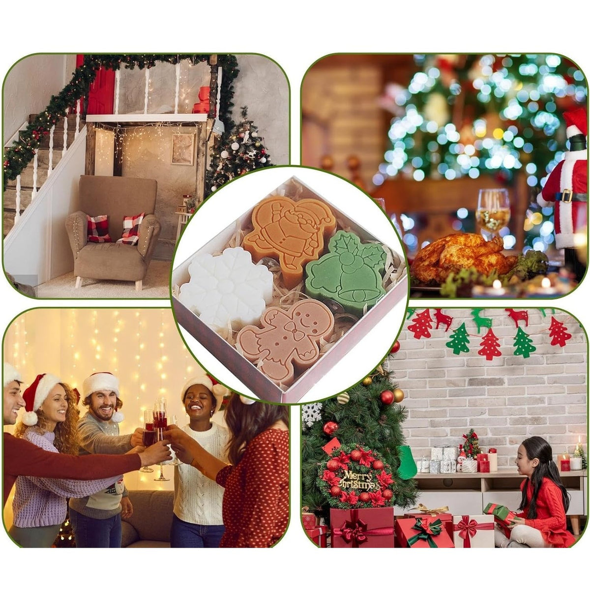 Set 4 Lumanari Parfumate de Craciun, Decoratiuni Festive Figurine Mos Craciun si Om de Zapada, Parafina, Multicolor, 141 g