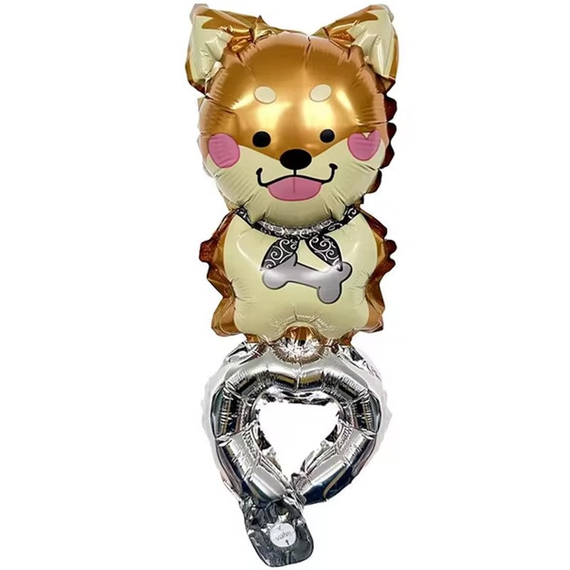 Balon din Folie Metalizată, Figurină Animal Model Cățel, Tip Brățară de Mână, Include Pai de Umflare, Ambalaj Individual, Maro