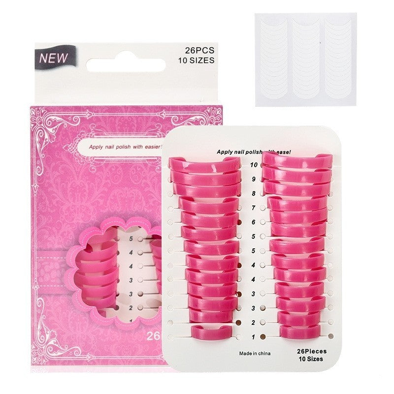 Set Sabloane Reutilizabile pentru Oja si Manichiura, Protectie Cuticule si Margini, Plastic PP Flexibil, 10 Marimi, 26 Bucati, Roz