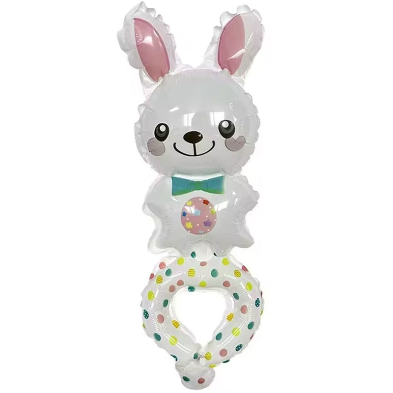 Balon din Folie Metalizată, Figurină Animal, Model Brățară Iepuraș, Umflare cu Aer sau Heliu, Ambalaj Individual cu Pai Inclus, Alb