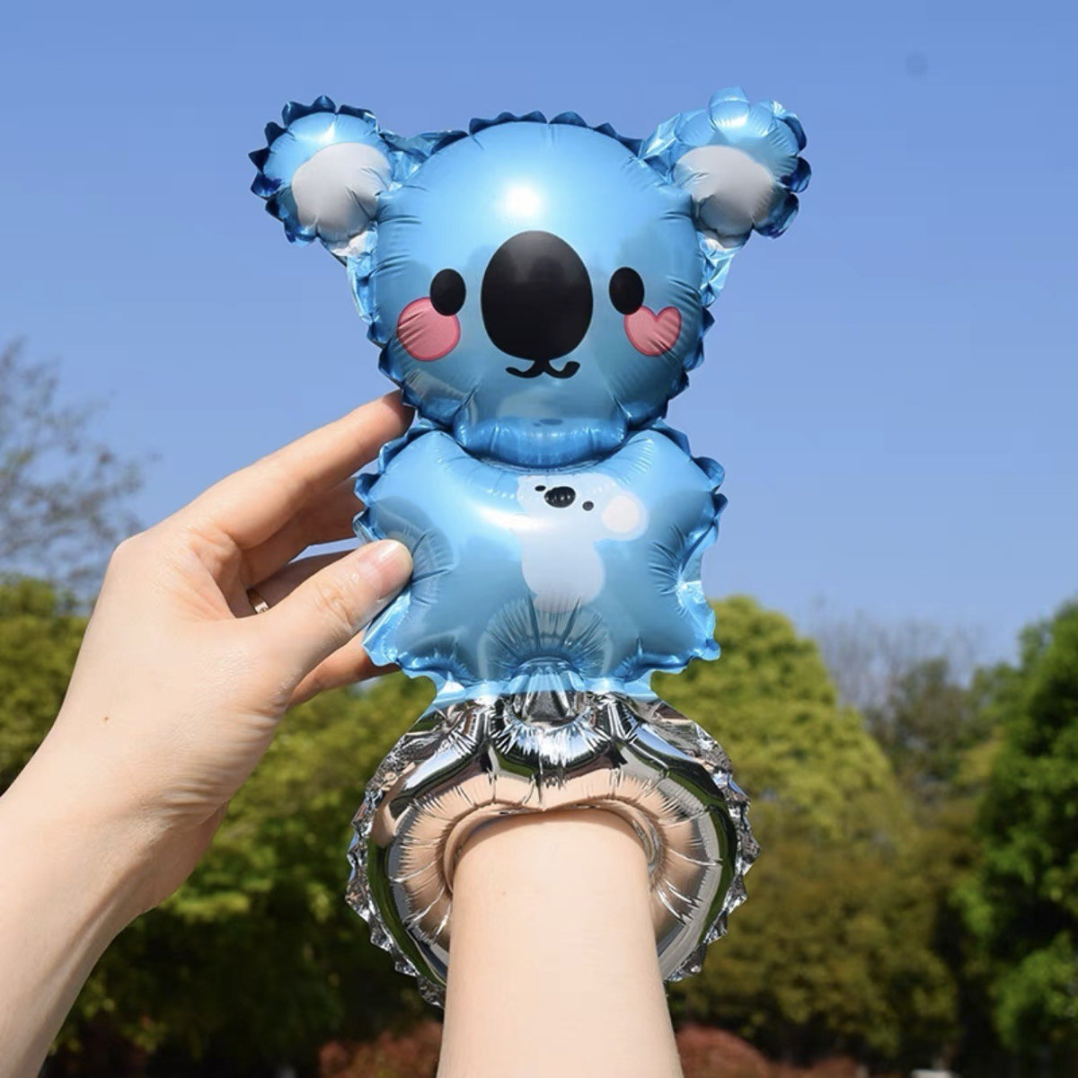Balon din Folie Metalizată, Figurină Animal în Formă de Brățară, Model Koala, Auto-închidere, Include Pai Umflare, Albastru, 1 Bucată