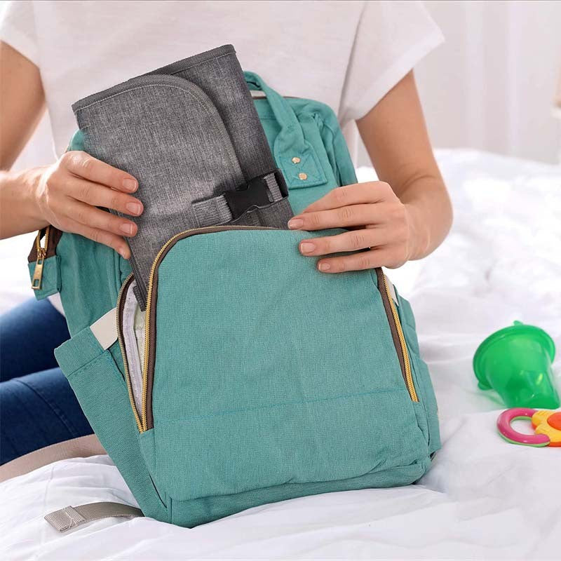 Geanta Multifunctionala si Aleza de Schimbat Scutece Portabila, Impermeabila cu Buzunare si Sistem de Agatare, Panza Oxford 300D, 30 x 20 cm, Gri