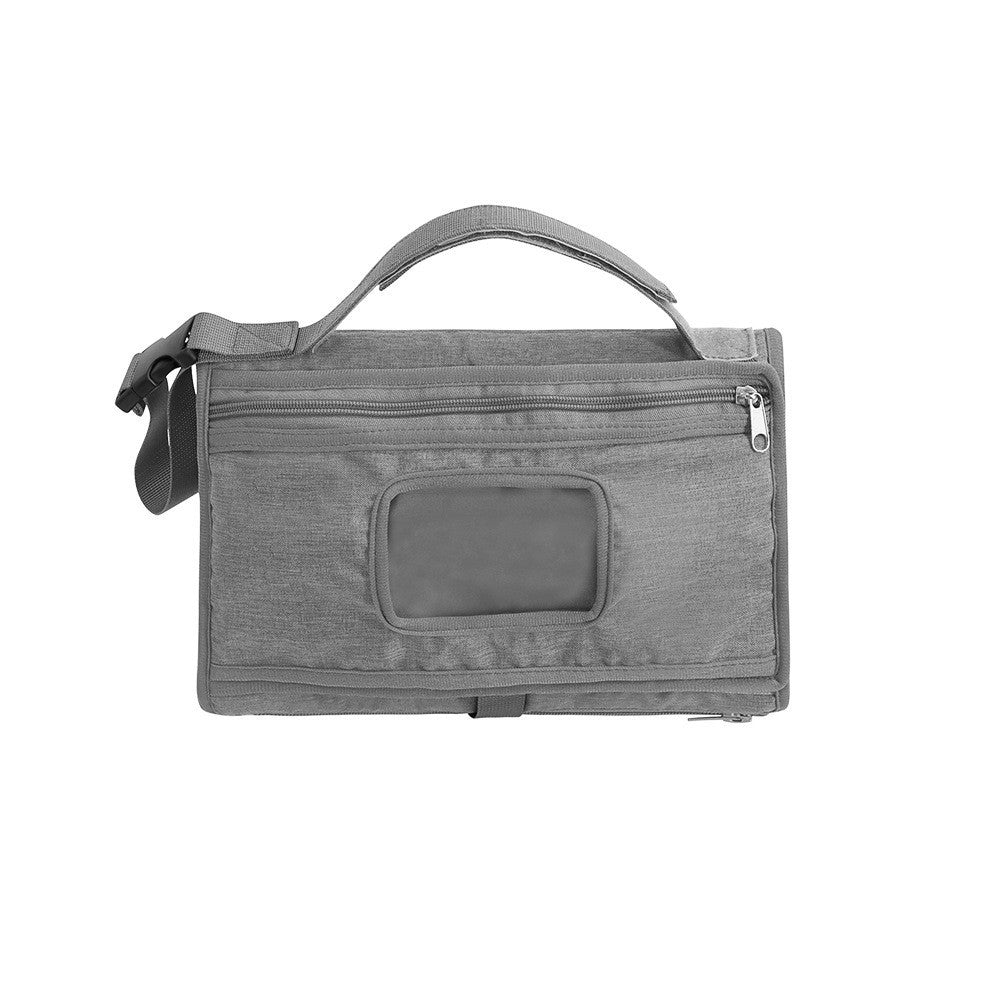 Geanta Multifunctionala si Aleza de Schimbat Scutece Portabila, Impermeabila cu Buzunare si Sistem de Agatare, Panza Oxford 300D, 30 x 20 cm, Gri