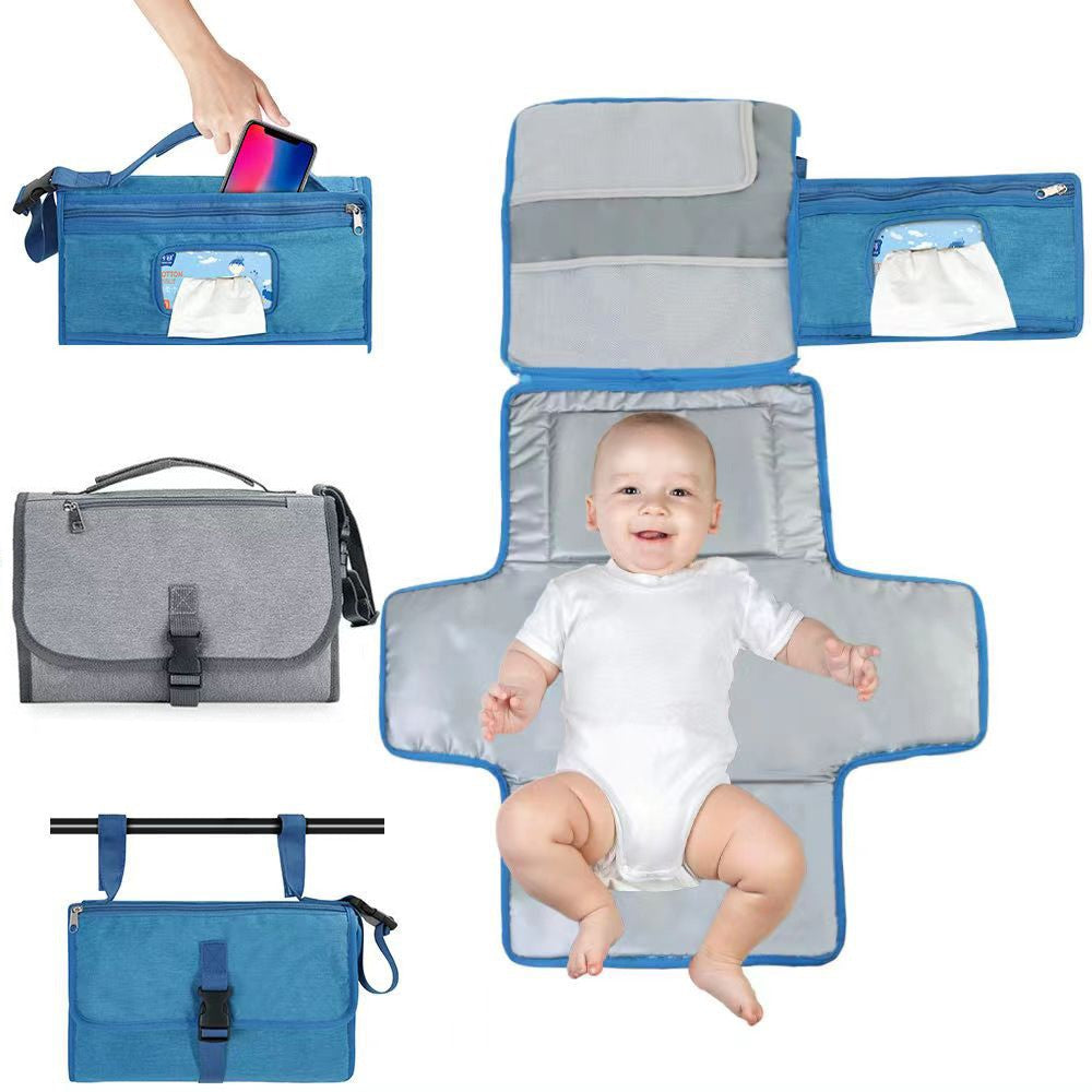 Geanta Multifunctionala si Aleza Schimbat Scutece, Impermeabila, Portabila, cu Buzunare Detasabile, Panza Oxford 300D, 30 x 20 cm, Albastru