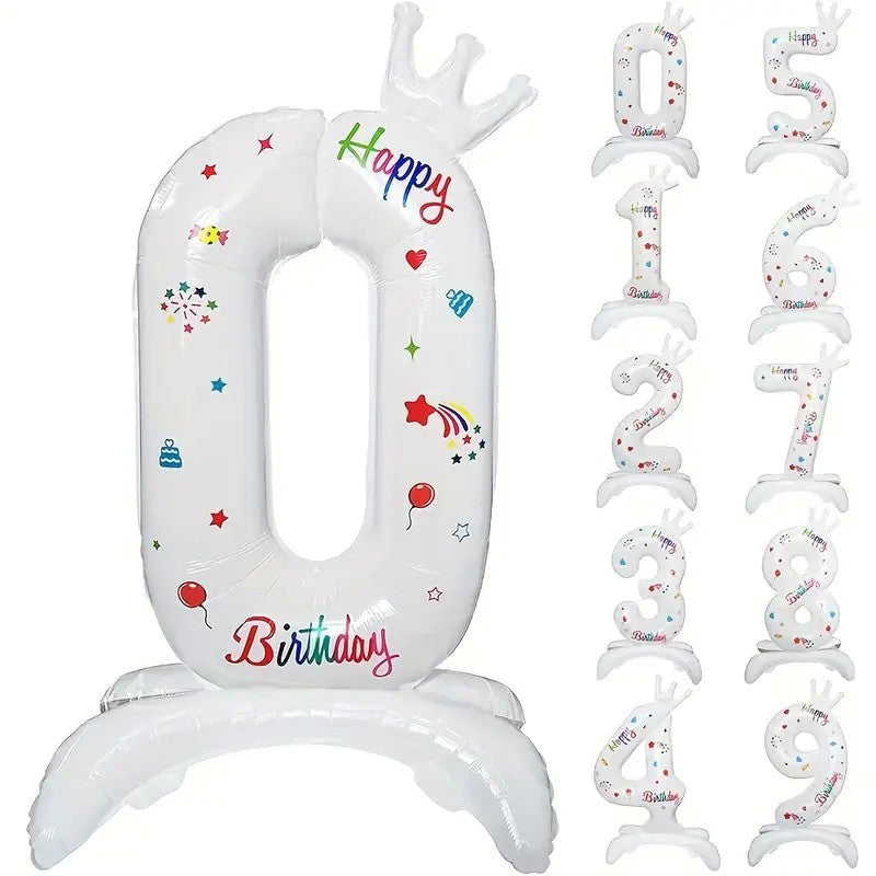 Balon din Folie Metalizata Cifra 0, Imprimeu Happy Birthday, Umflare Aer sau Heliu, Inaltime 81 cm, Alb