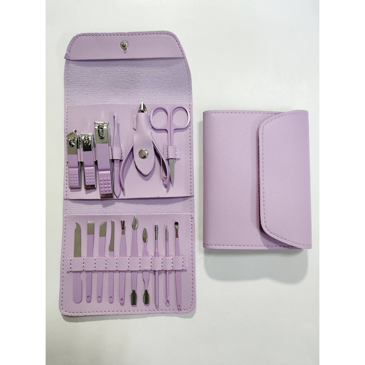 Set Manichiura si Pedichiura Profesionist, Kit Ingrijire Faciala 16 Piese, Otel Carbon, Etui Piele Ecologica, Mov